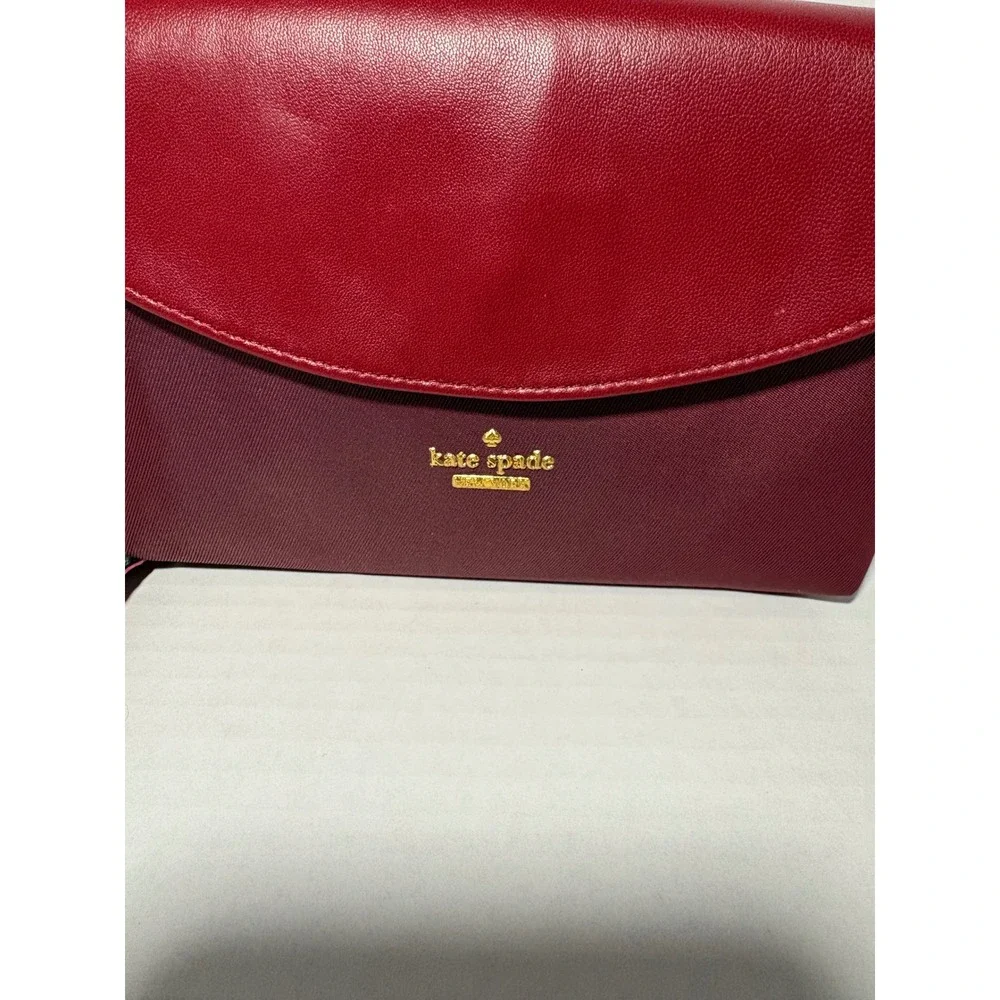 Kate Spade New York Red Burgundy Leather Nylon Crossbody Bag Gold Hardware‎